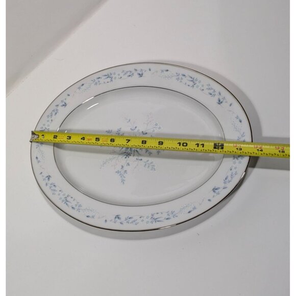 Noritake Carolyn Oval Serving Platter White Blue Floral Silver Trim Porcelain - Picture 12 of 13